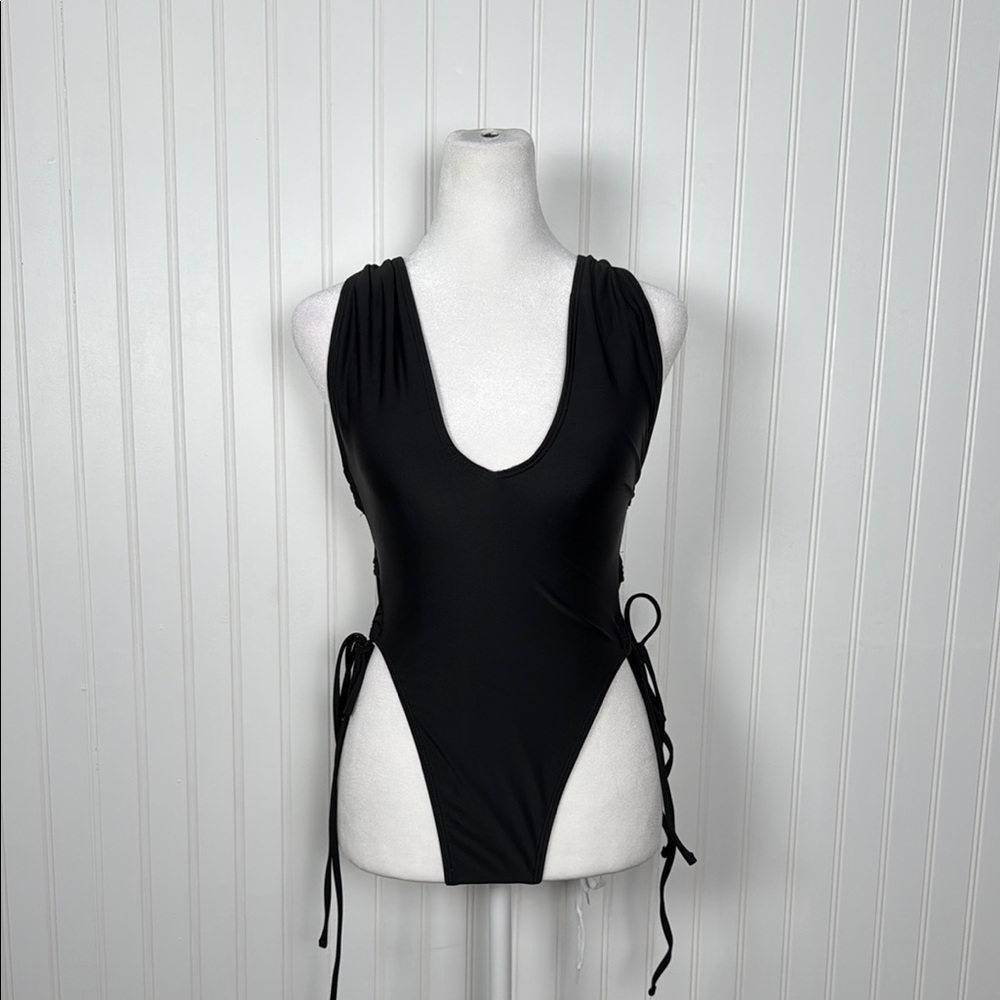 Black One-Piece Swimsuit with Side Ties NWOT